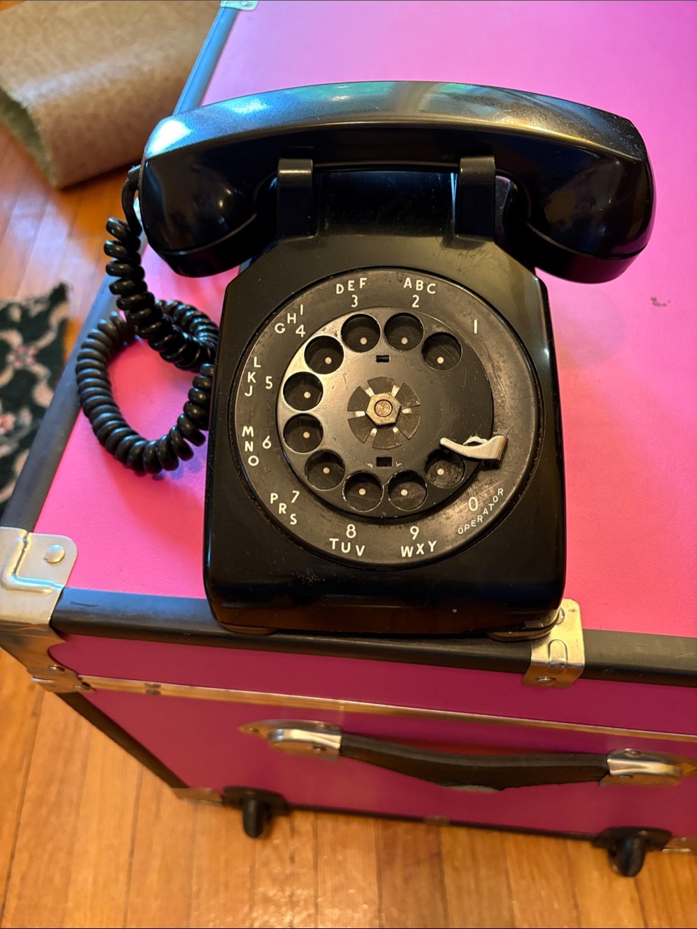 Black Retro Rotary-Style Desk Telephone with Coiled Handset